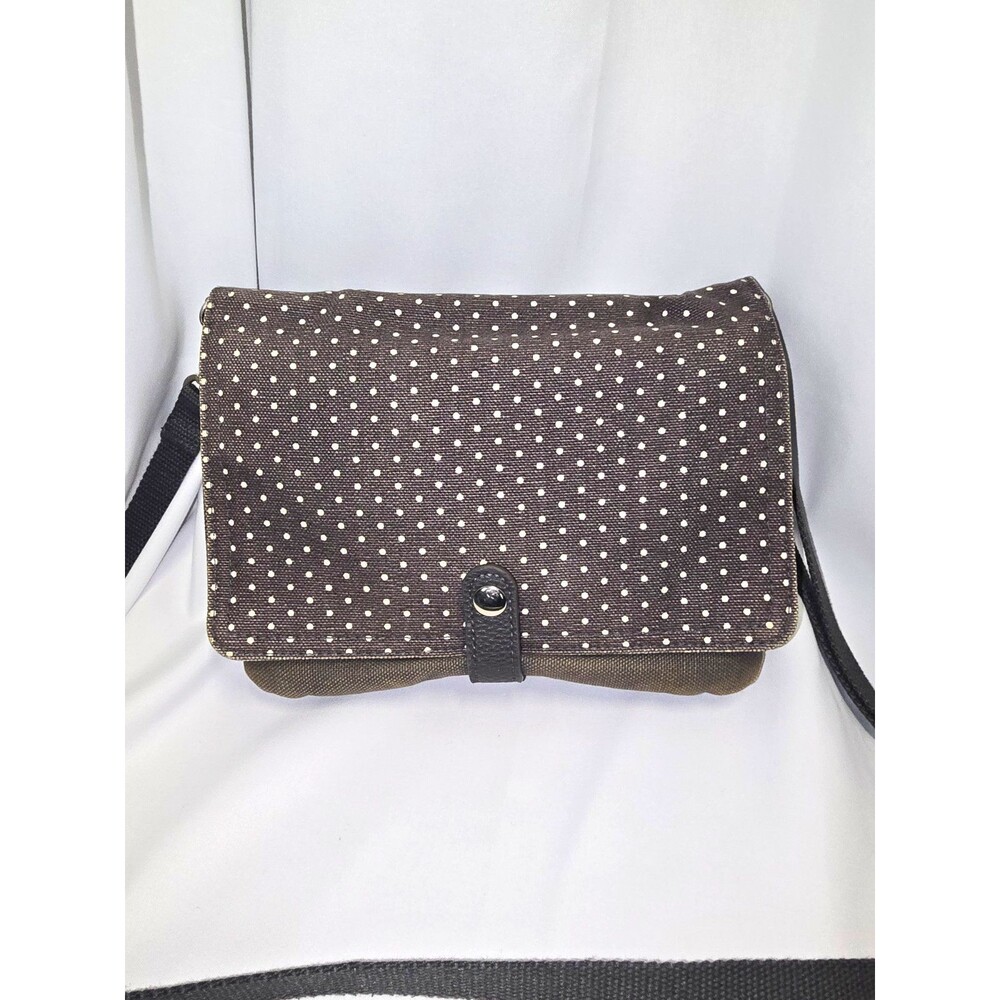 Gray and White Thirty-One Polka Dot Canvas Crossbody Bag Blue Lining Zip Pockets